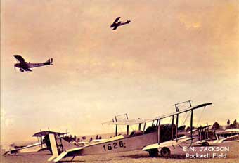 Plane flies over field